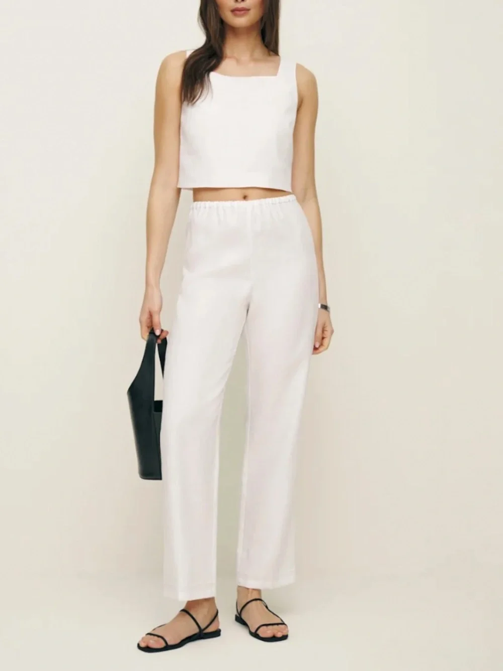 Reformation Remi Cropped Linen Pant Ivory - Size S